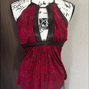 Sky top.  Leather trim. Halter style